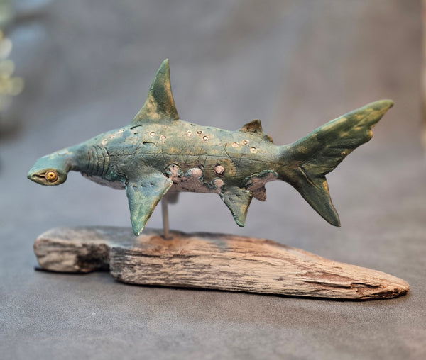 Hammerhead Shark - Raku Animal Sculpture