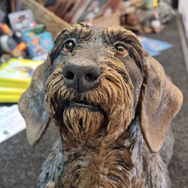 Sir Timothy, Wirehaired Dachshund - Raku Animal Sculpture