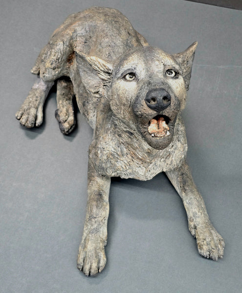 Big Ideas, Grey Wolf Pup - Raku Animal Sculpture