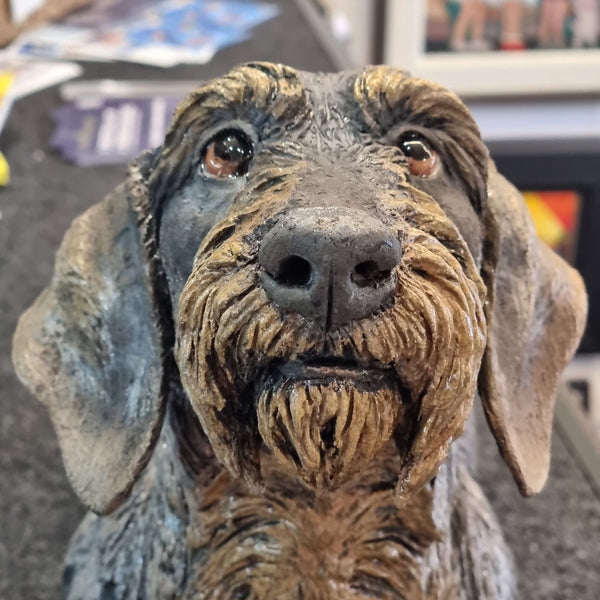Sir Timothy, Wirehaired Dachshund - Raku Animal Sculpture