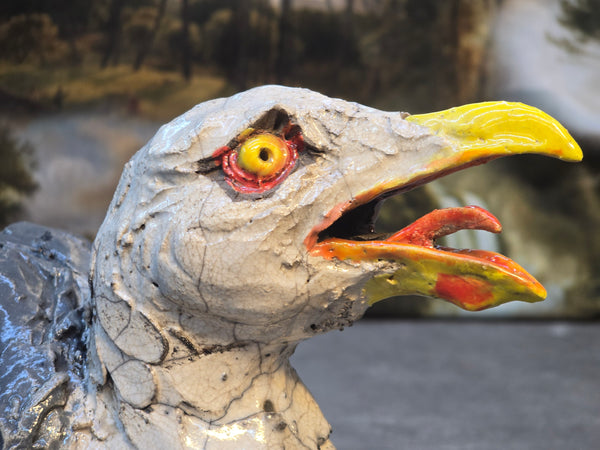 He's awa wi' Yer Chips - Raku Animal Sculpture