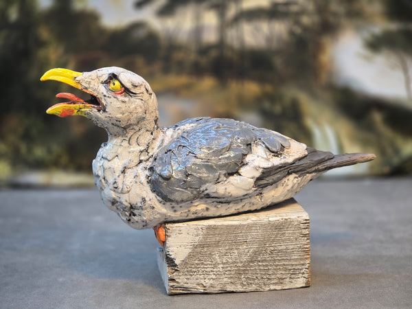 He's awa wi' Yer Chips - Raku Animal Sculpture