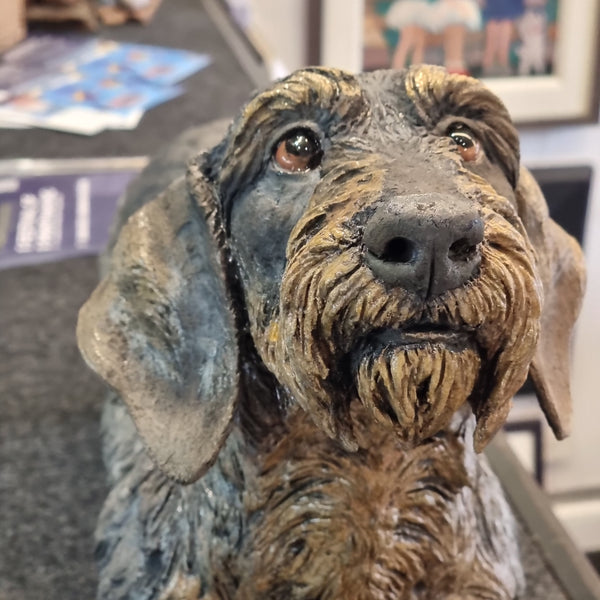 Sir Timothy, Wirehaired Dachshund - Raku Animal Sculpture