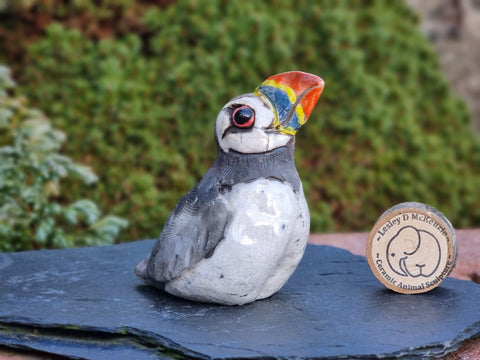 Puffle - Raku Puffin Sculpture