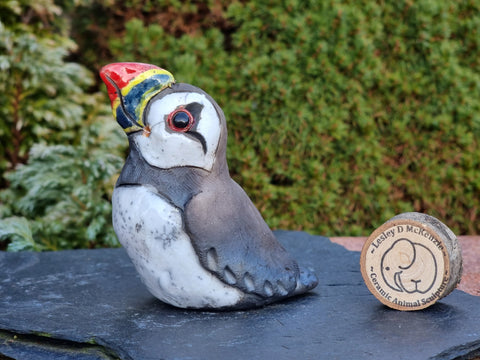 Puffle - Raku Puffin Sculpture